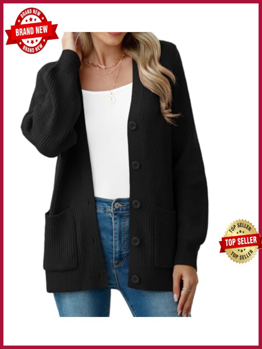 Chunky Knit Cardigan Sweater Long Sleeve V Neck Button Up Pockets